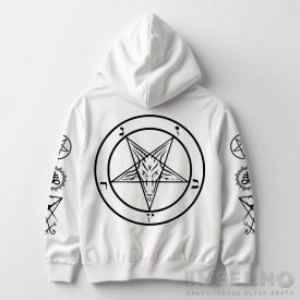 Baphomet - Pentagram kapucnis pulóver (fehér)