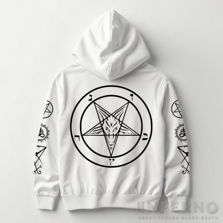 Baphomet - Pentagram kapucnis pulóver (fehér)