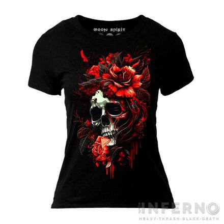 Red rose - koponyás női póló